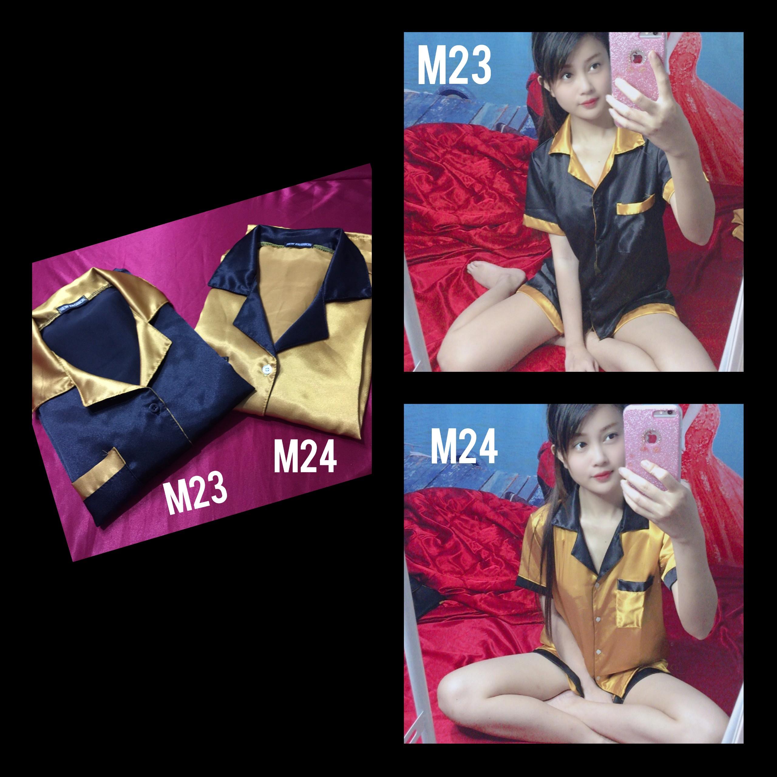 [HCM]Bộ Pijama Lụa Bóng Ngắn Phối Màu Đơn Giản Sang Trọng