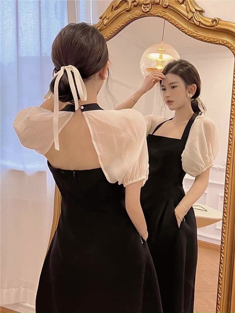 Đầm đen phối trắng khoéc sau