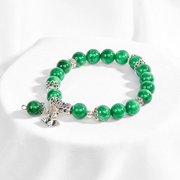 Vòng đá cẩm thạch sơn thủy phối charm bạc hồ ly 9 đuôi