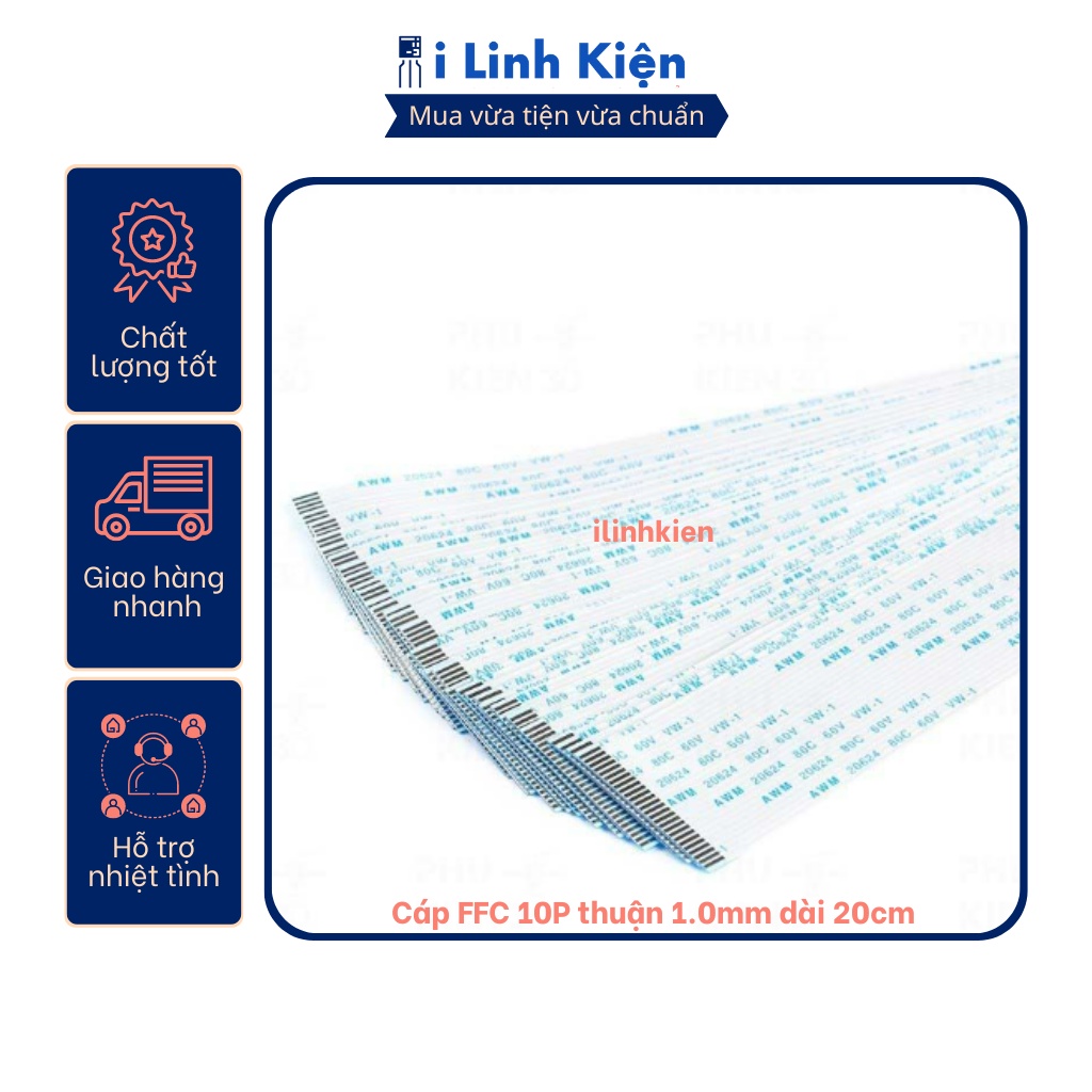 Cáp ffc 10p thuận 1.0mm dài 20cm