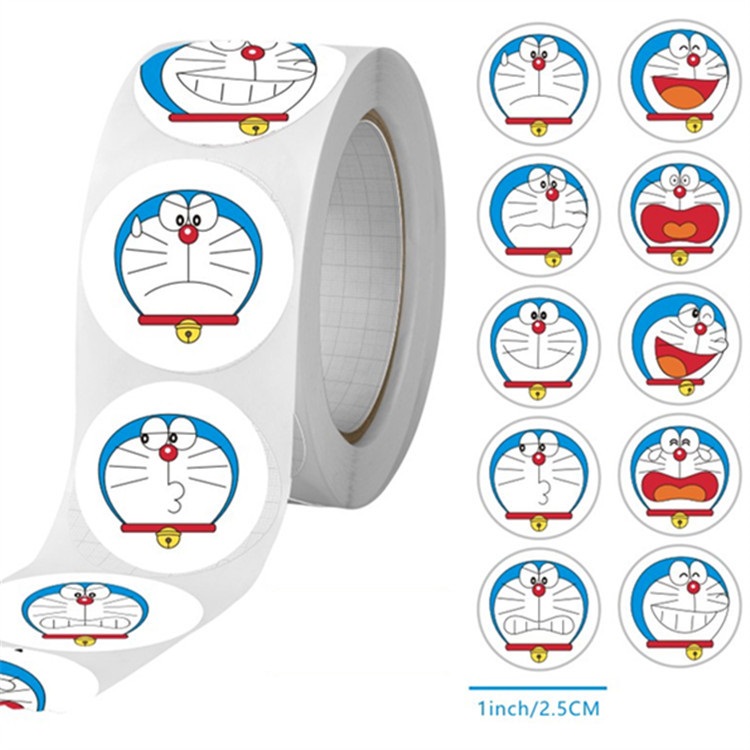 Cuộn 500 tem Sticker Mèo Máy Xanh dễ thương cho bé - 2.5cm