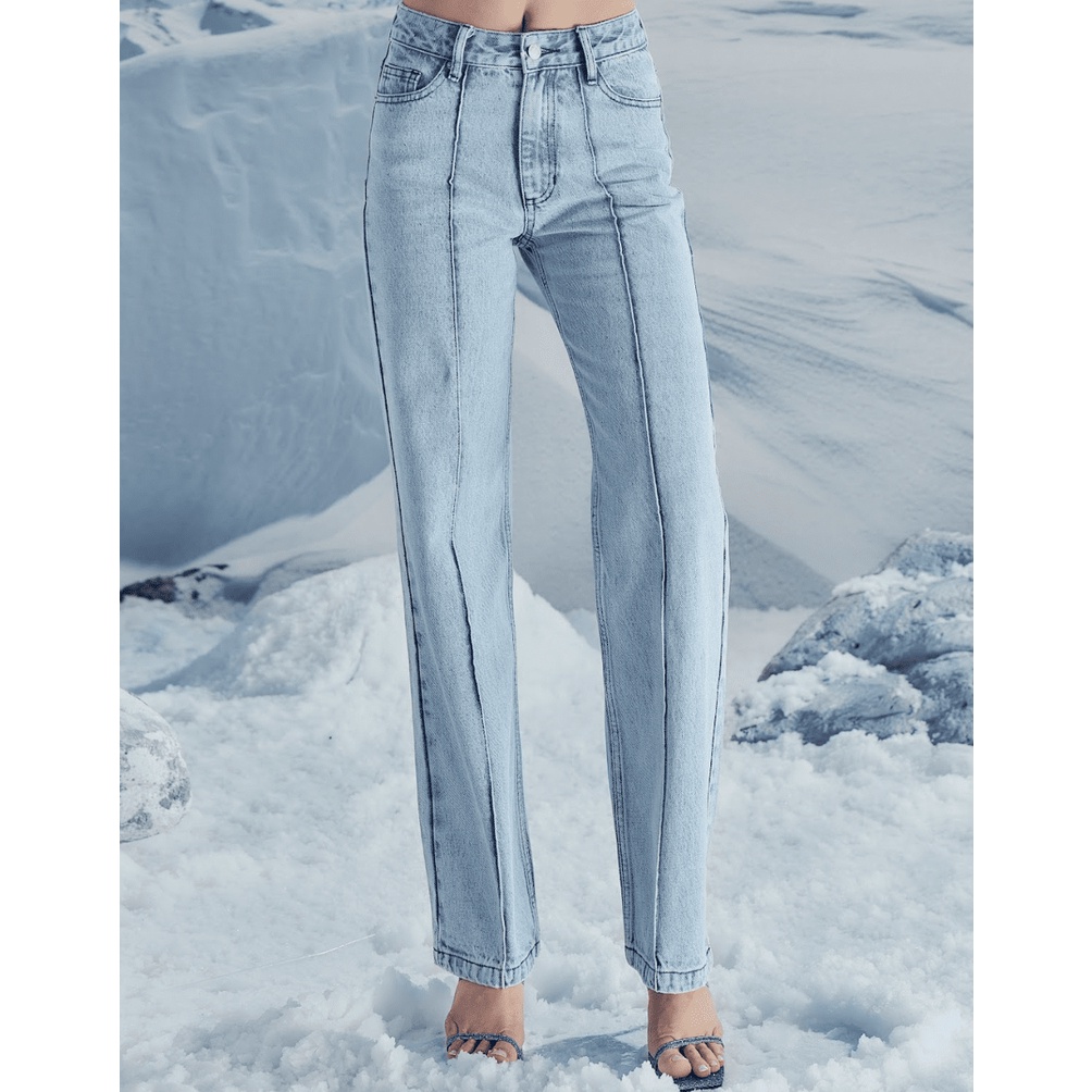 Quần jeans gân ống đứng Cao Stu