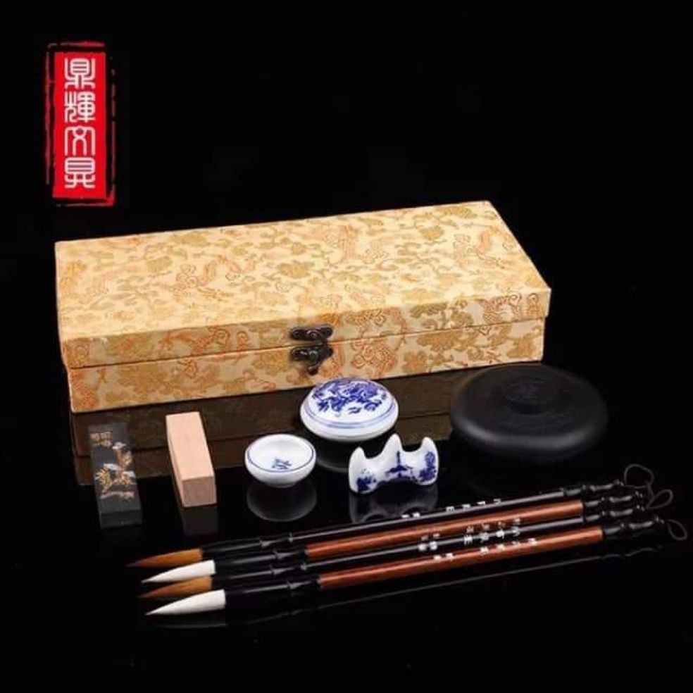 [Tặng vải 50k] Văn phòng tứ bảo viết thư pháp - Nghiên mực, bút lông thư pháp, triện ấn...