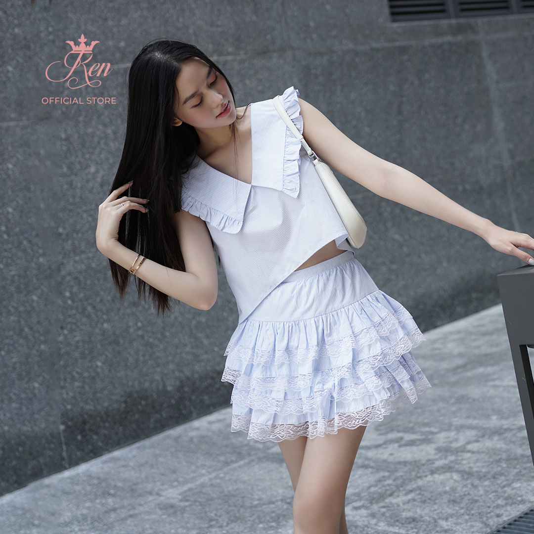 REN BY TEE-  Chân Váy Sọc Tầng Phối Ren