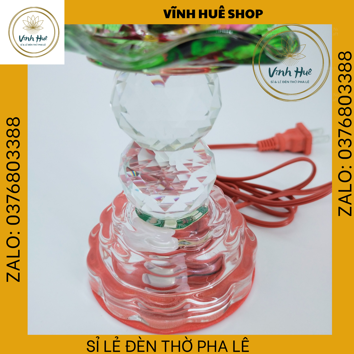 ĐÈN THỜ  PHA LÊ LÁ SEN, MẠCH NHIỀU MÀU, ĐÈN THỜ CÚNG
