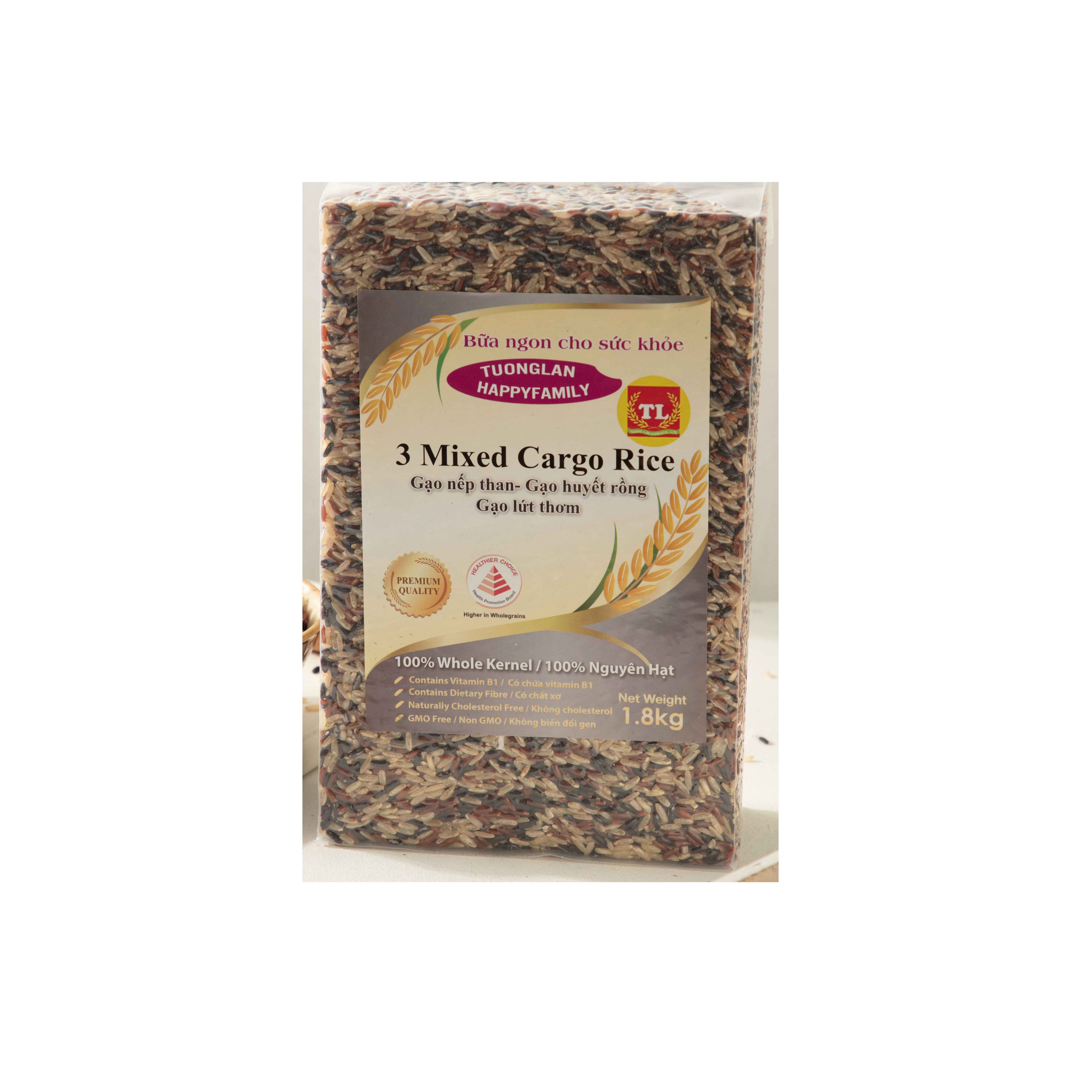 Gạo 3 trong 1 ( Lứt thơm 50% + huyết rồng 25% + tím than 25% ) 1,8kg Hút Chân Không