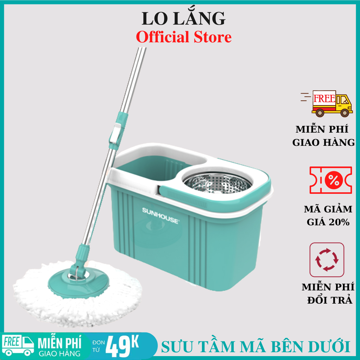 [CHÍNH HÃNG 1 ĐỔI 1] BỘ LAU NHÀ XOAY 360 ĐỘ SUNHOUSE MY HOME TIME CAO CẤP CHẮC CHẮN BẢO HÀNH CHÍNH HÃNG 1 NĂM