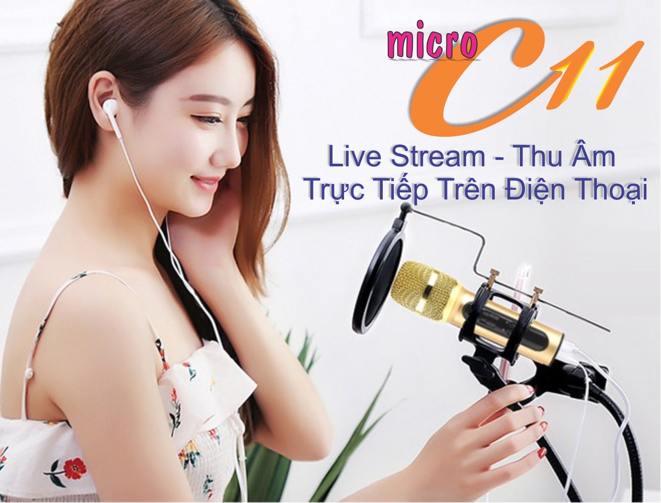 Bộ Micro C11 Live Stream, Hát Karaoke Chuyên Nghiệp Mới, Đầy Đủ Phụ Kiện Tai Nghe, Cáp Sạc, Dây LiveStream