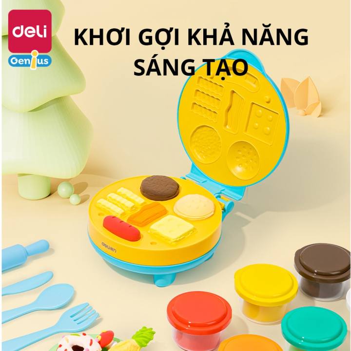 Bộ đồ chơi Đất nặn Deli - Máy làm Mì, Hamburger kèm dụng cụ và khuân - Màu tự nhiên, an toàn, không dính tay cho bé - Hình ảnh 9
