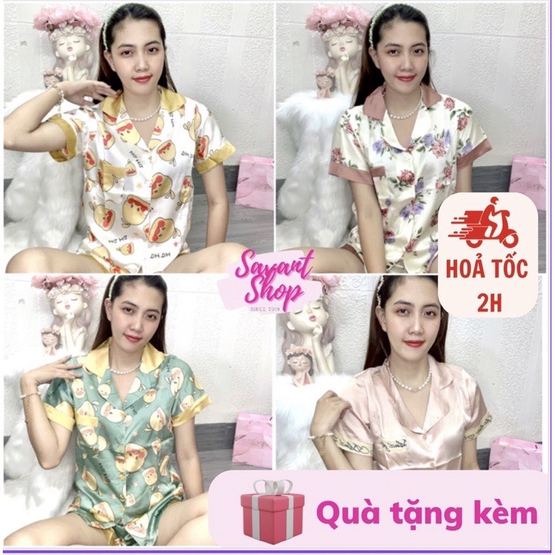 Pijama Tay Ngắn Quần Đùi Lụa Mát Mặc Nhà