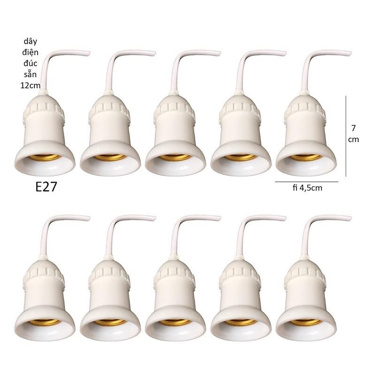 Đui đèn chống mưa chịu nước E27 đuôi xoáy đúc liền dây điện 12cm