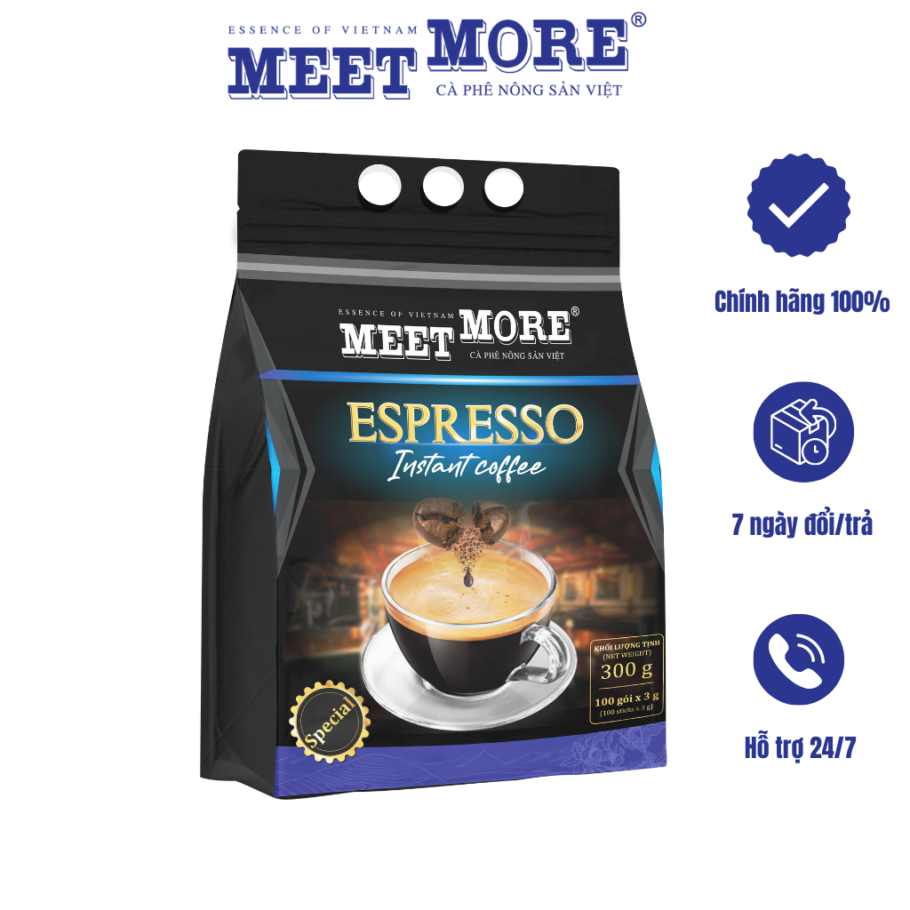 Bịch Cà Phê Hòa Tan Espresso Meet More (100 Gói/3Gram) - Cà Phê Truyền Thống