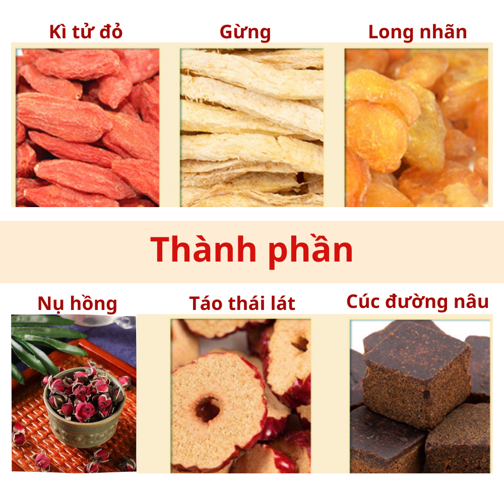 Trà đường nâu thảo mộc lục vị cho ngày dâu (táo thái lát, gừng,kỳ tử,long nhãn...) - Set 10 gói, 20 gói, 30 gói