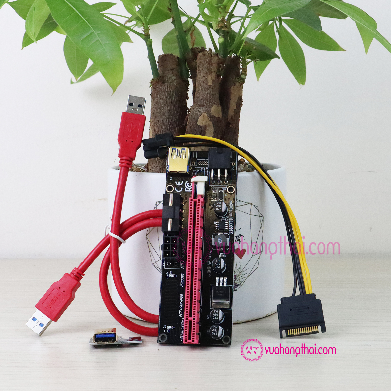 [HCM]Dây Card Riser 009s đỏ Có LED cổng USB vàng Mới 100% - Đào coin lắp VGA rời - Riser pci-e 1x to 16x dây usb 3.0