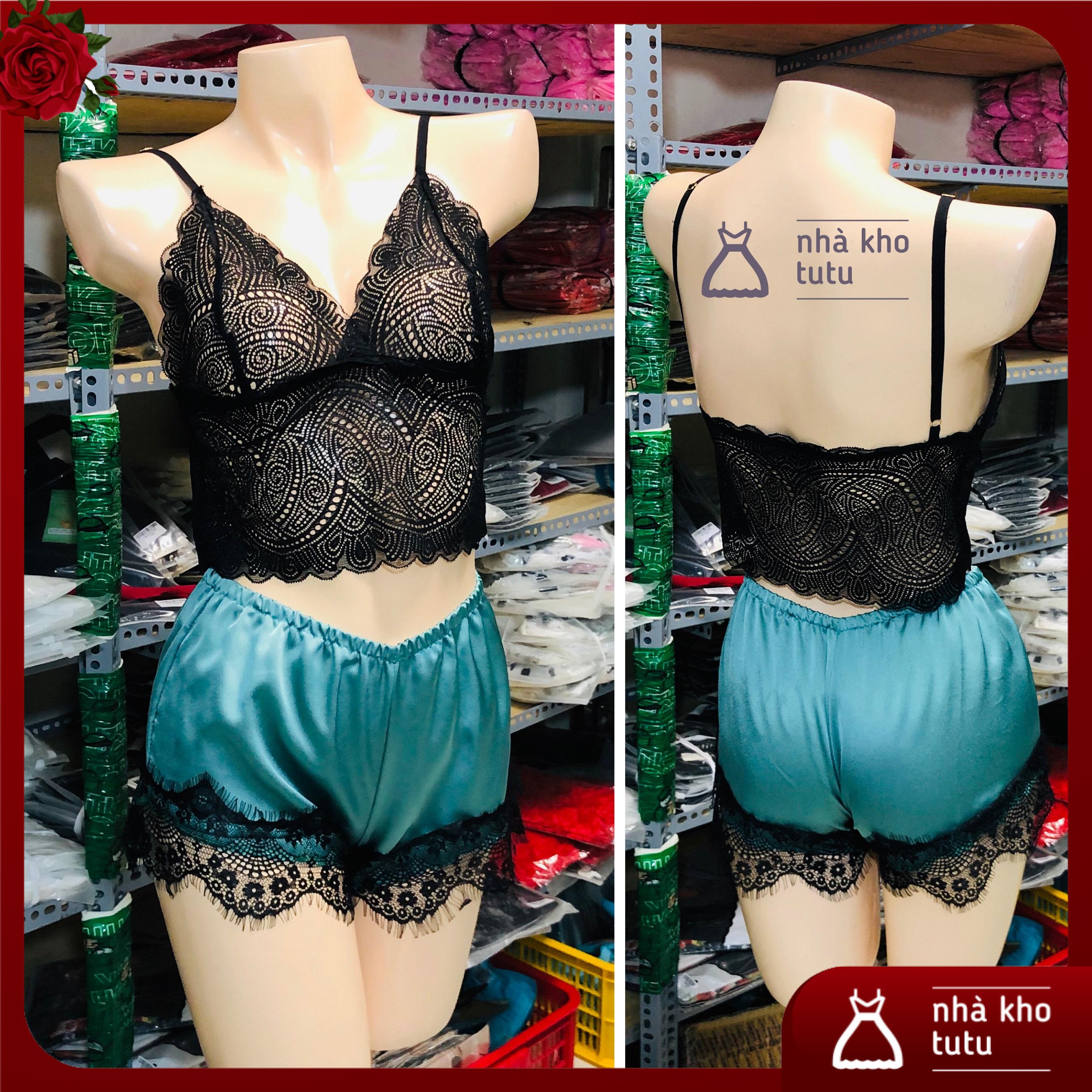 Bộ đồ ngủ satin lụa mix ren xịn xò S004