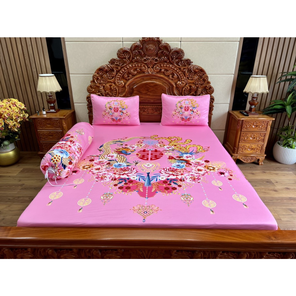 Bộ ga gối thun mát lạnh 5D cao cấp [ Drap Cưới ]