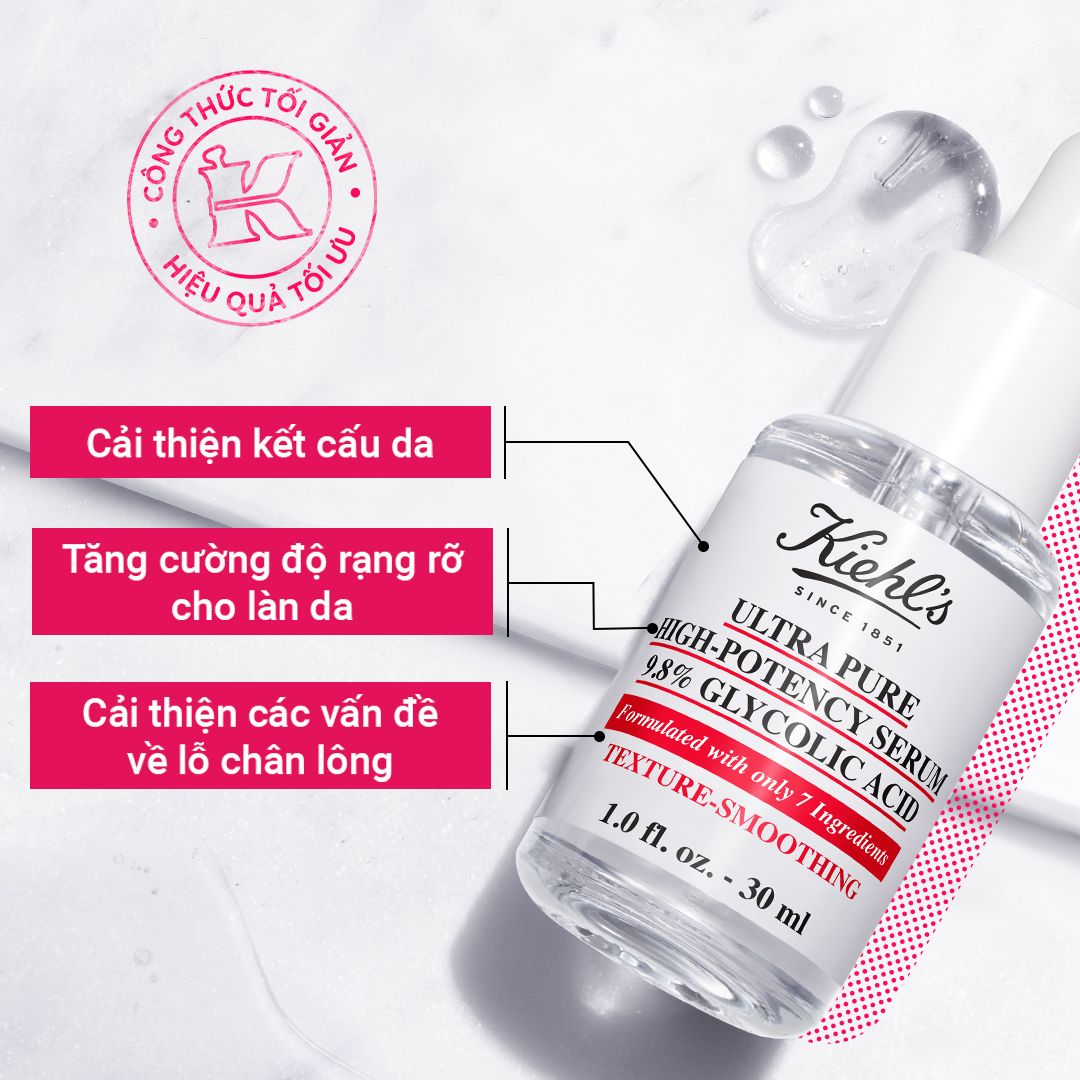 [MỚI] Tinh chất dưỡng da hiệu quả mịn màng tối ưu Kiehl's Ultra Pure Serum 9.8% Glycolic Acid 30ML