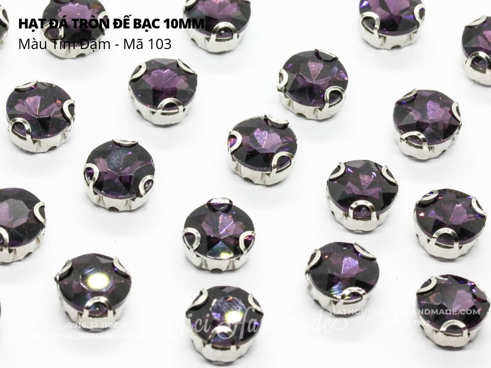 Set 10 hạt đá tròn đế bạc 10mm link 1/2 Cici Handmade chuyên hạt đá hạt pha lê hạt cườm hạt trang sức tự làm phụ kiện