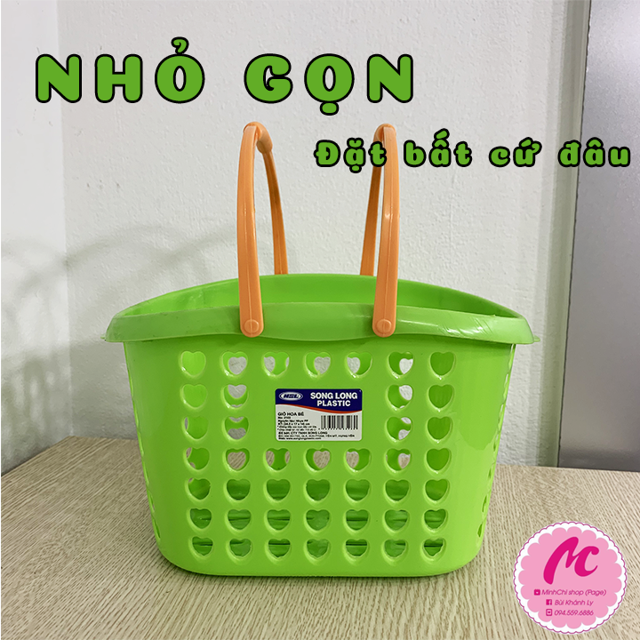 Giỏ nhựa có quai xách xinh xắn họa tiết trái tim - giỏ hoa bé 2103 2102 song long