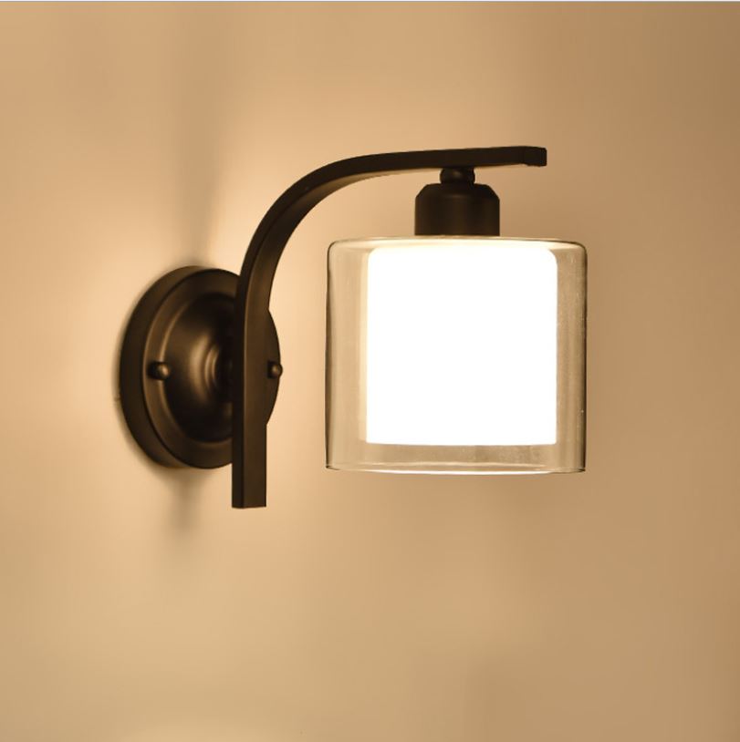 Đèn gắn tường - đèn tường phòng ngủ, cầu thang MOKA chao 2 lớp, thân đèn sơn tĩnh điện không gỉ (đã kèm bóng LED)