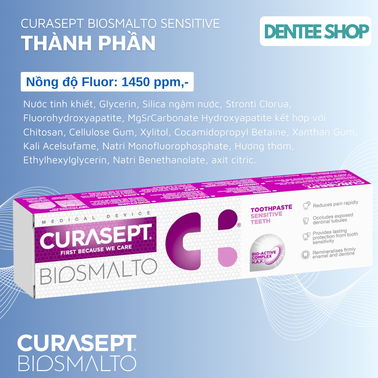 Kem đánh răng Curasept Biosmalto Sensitive, răng ê buốt, niềng răng