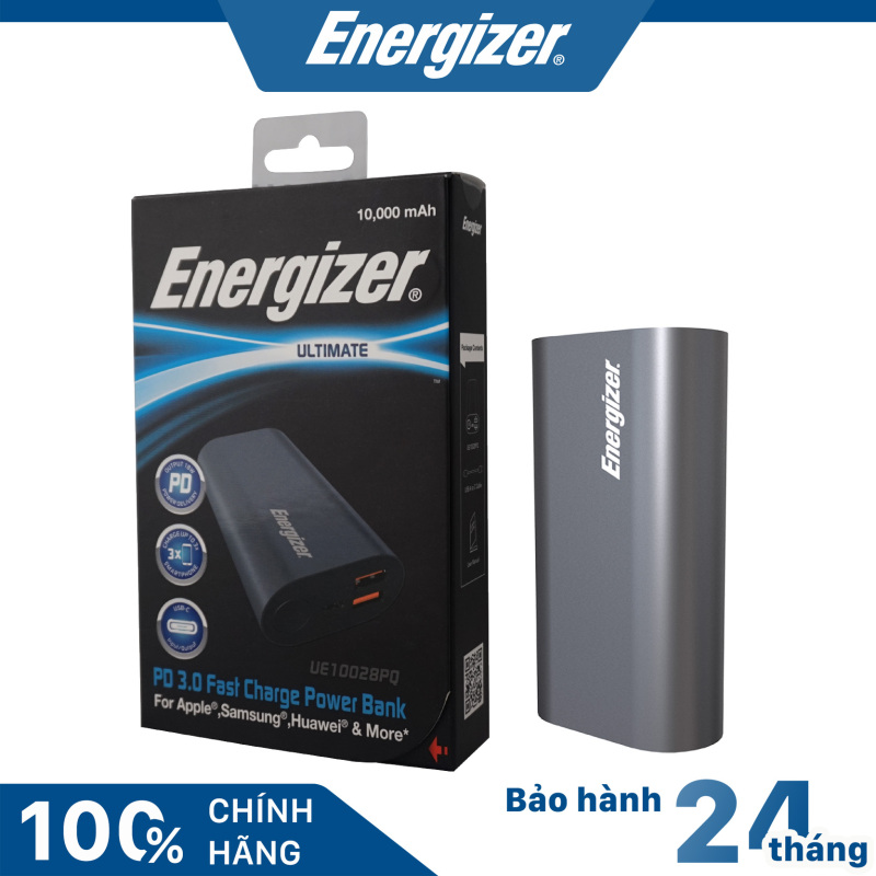 Sạc dự phòng Energizer UE10028PQ Người sắt - 10000mAh hỗ trợ sạc nhanh đa nền tảng 2 cổng USB-A, 1 cổng USB-C