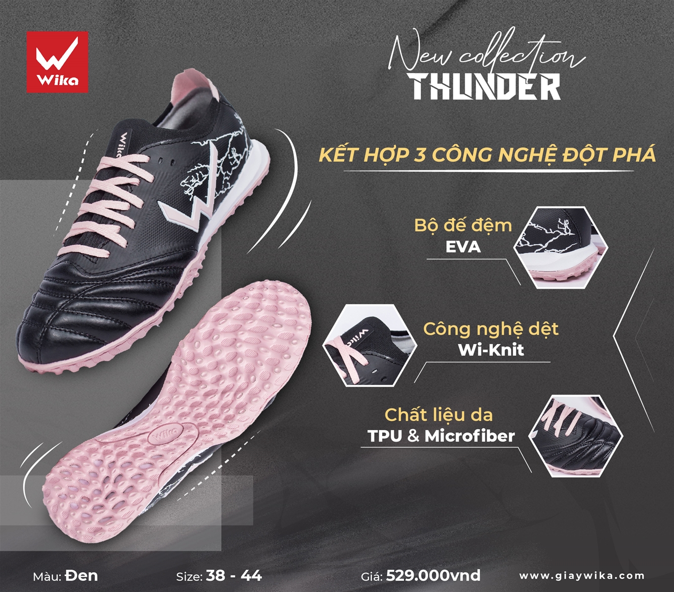 Giày bóng đá Wika Thunder đế TF sân cỏ nhân tạo