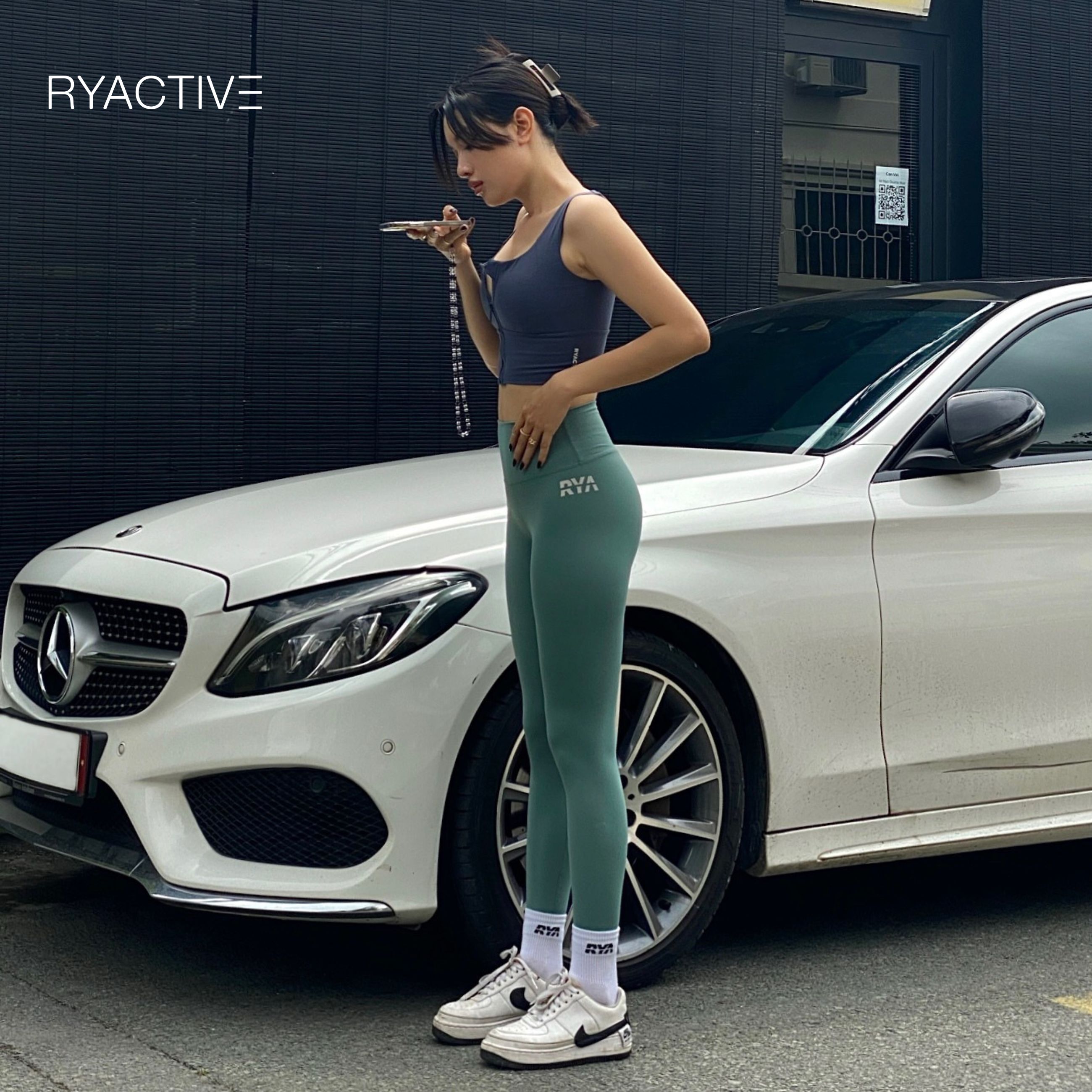 Quần legging thể thao dáng dài RYACTIVE - RYA Legging Blue Grass