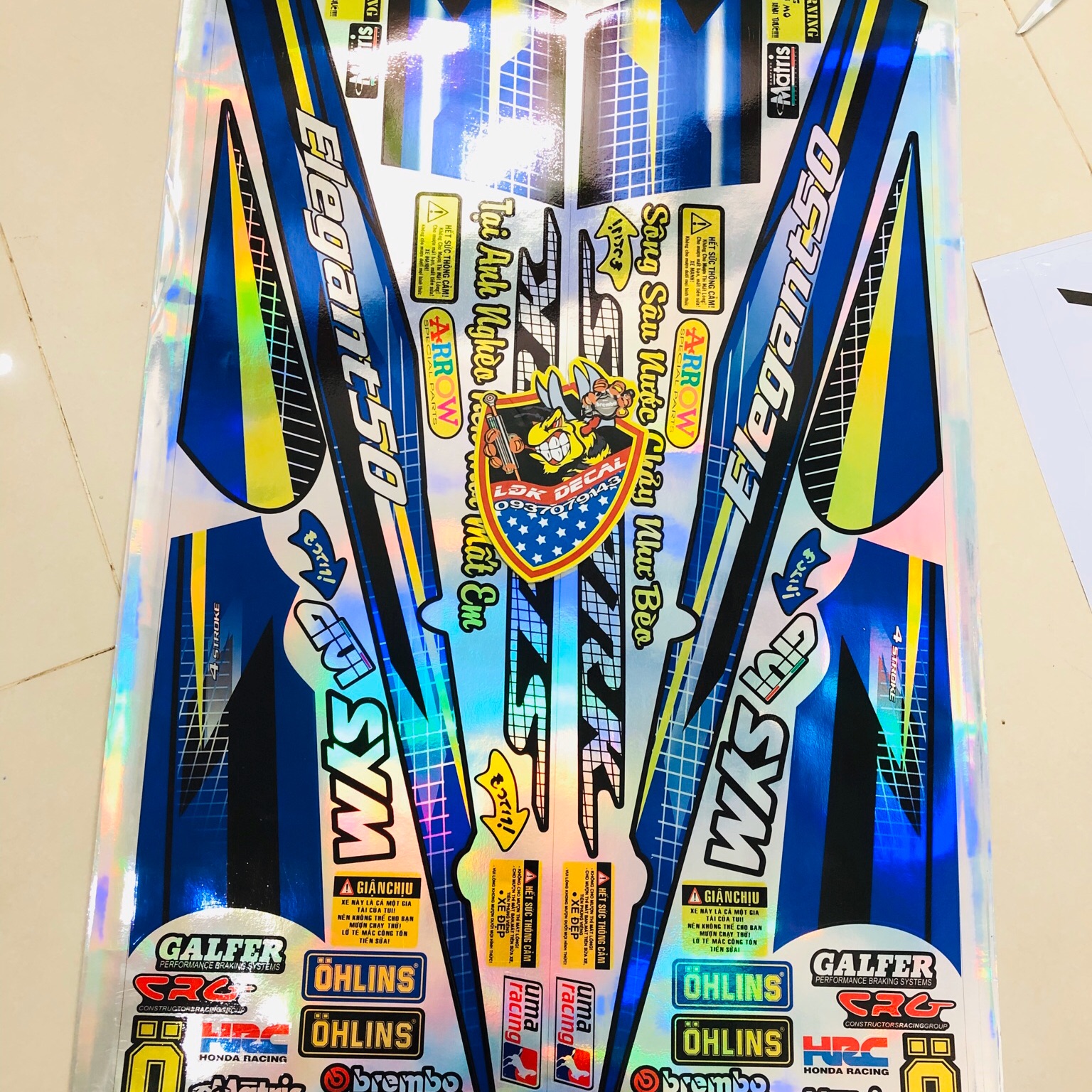 Tem rời elegant 50 spark sọc caro xanh đen Crom titan 7 màu