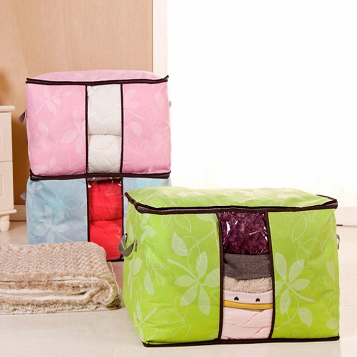 TÚI VẢI ĐỰNG QUẦN ÁO CHĂN MÀN HỌA TIẾT HOA VĂN ( SIZE LỚN )