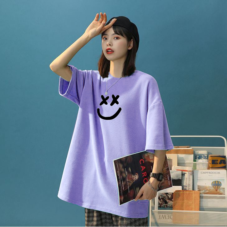Áo thun áo phông tay lỡ over size in hình mặt cười unisex form rộng