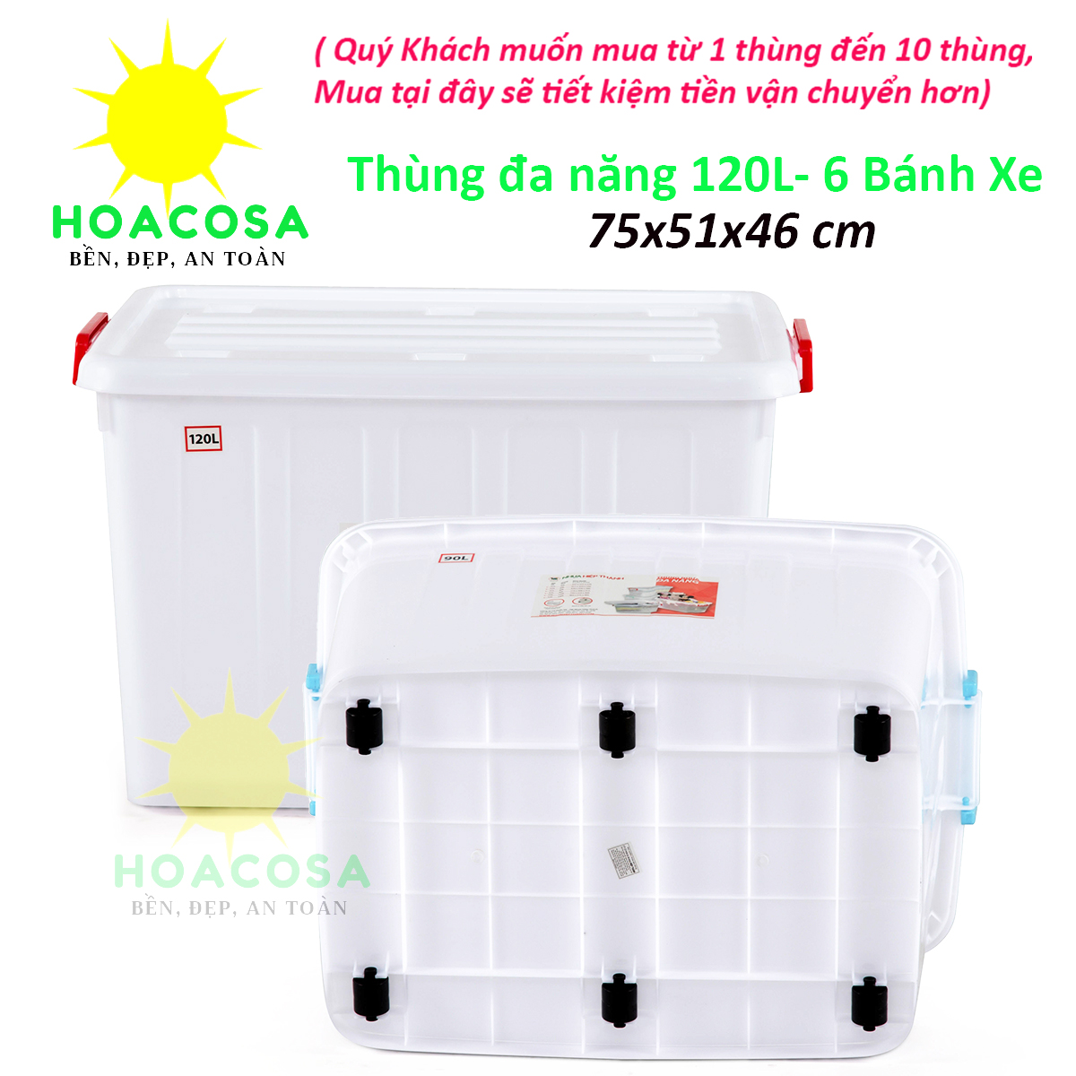 Từ 1 đến 10 thùng nhựa vuông đựng đồ đa năng 120l 6 bánh xe nhựa hiệp thành- cứng cáp, tiện dụng- đồ gia dụng hoacosa.