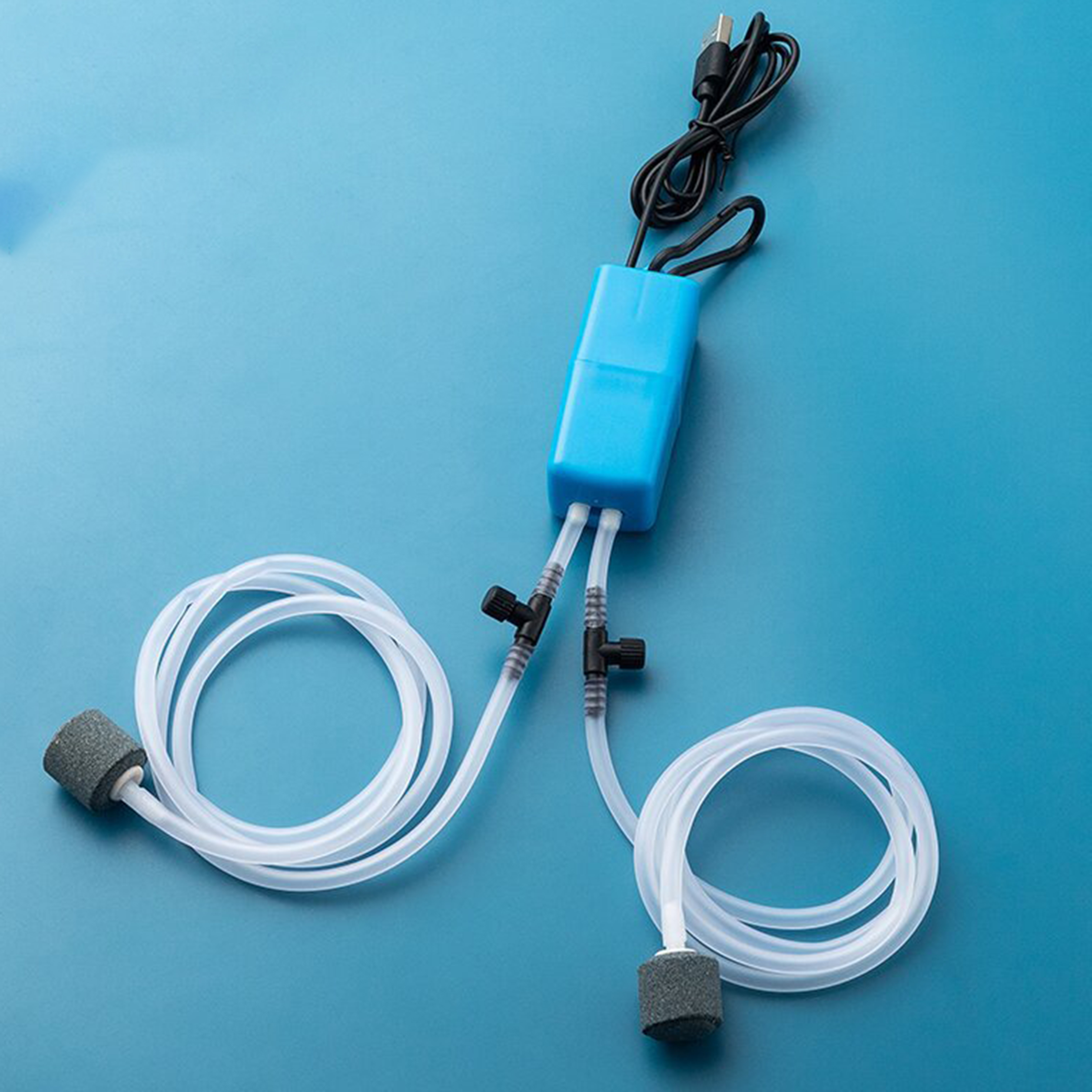 Máy sủi oxy mini USB 2 vòi sục khí bể cá