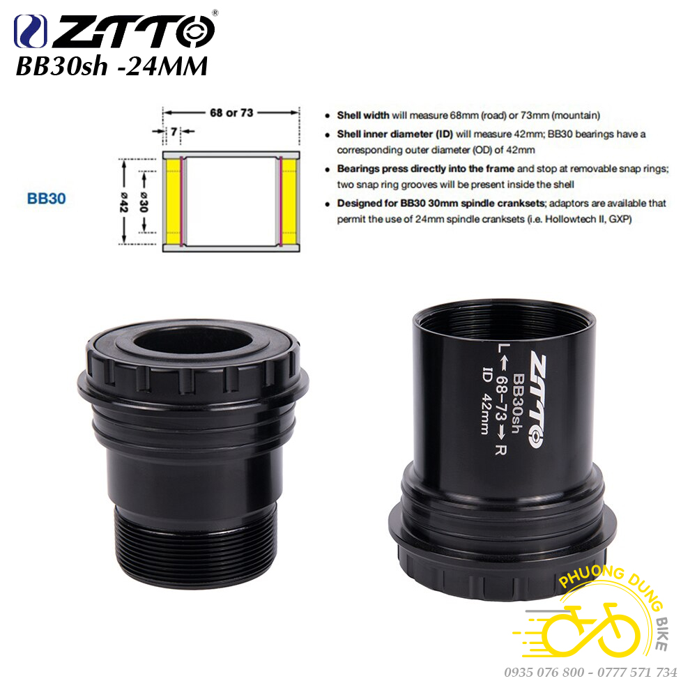 Trục giữa cốt rỗng xe đạp ZiTTO BB30sh 24mm (BB ép Kiểu vặn - Vòng bi Ceramic)