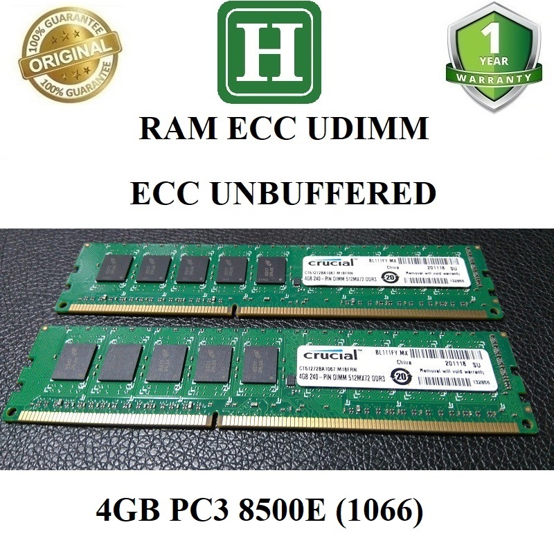Ram Ecc Unbuffered DDR3 (PC3) 4GB ECC bus 1066 /1333/1600 tháo máy bảo hành 6 tháng