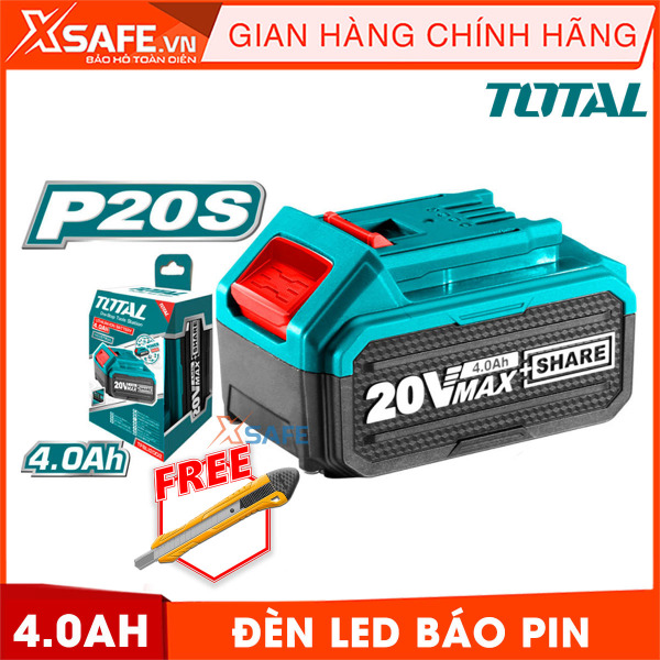 Bảng giá Cục pin 20V/4.0Ah TOTAL TFBLI2002 - Pin lithium 20V dùng cho nhiều loại máy Total dùng pin 20V siêu tiện lợi, có đèn LED báo pin, gọn nhẹ -  [CHÍNH HÃNG][XSAFE]