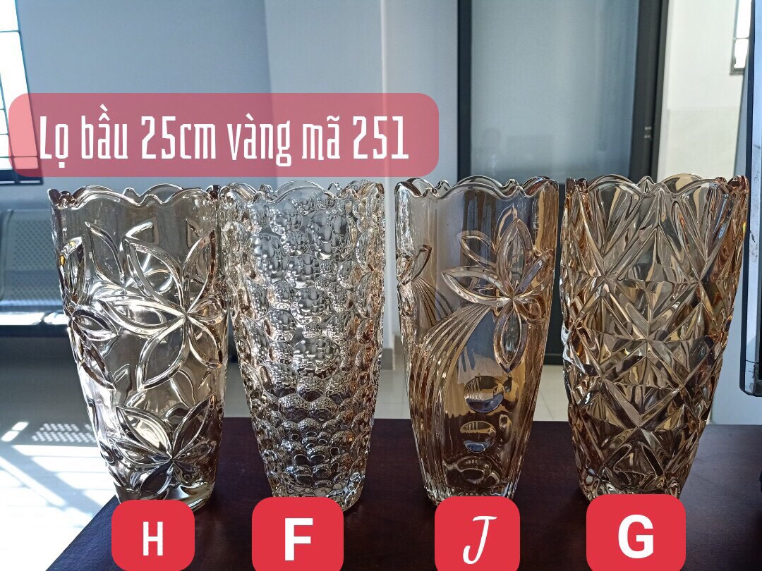 Lọ hoa bom thủy tinh vàng vân đẹp cao cấp 30cm