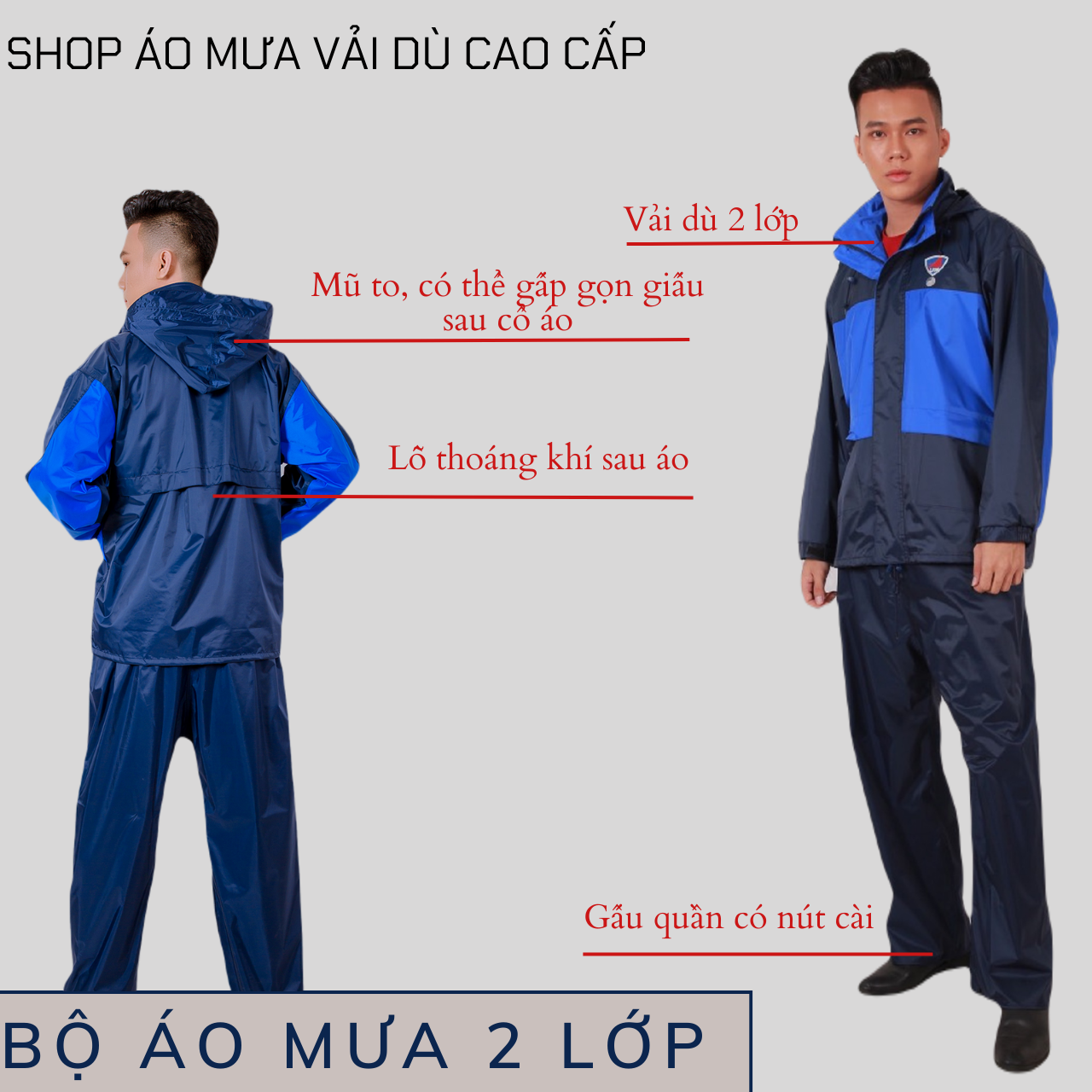Áo mưa bộ 2 lớp chống thấm, siêu bền