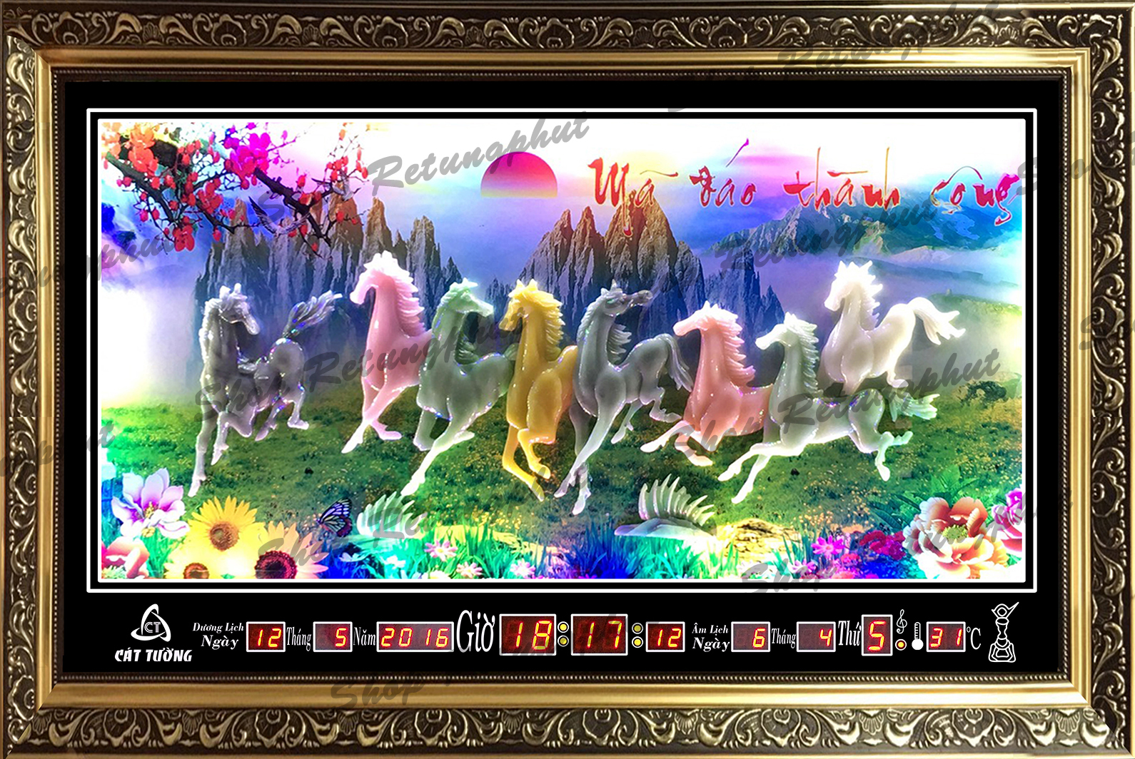 Đồng hồ Lịch Vạn Niên - Tranh Đá Mã Đáo D122 (KT 100x60x5cm)