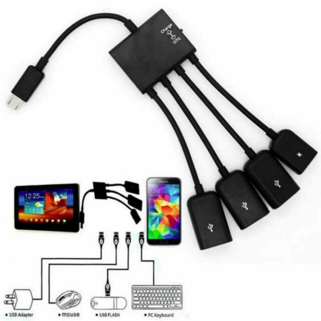 Dây chuyển OTG của micro usb chia 3 cổng vào