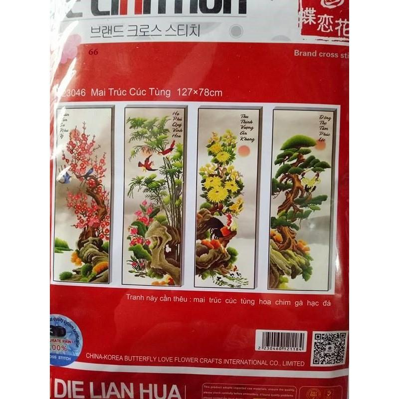 Tranh thêu chữ thập tứ quý tùng cúc trúc mai 1m27 x 78cm 223046