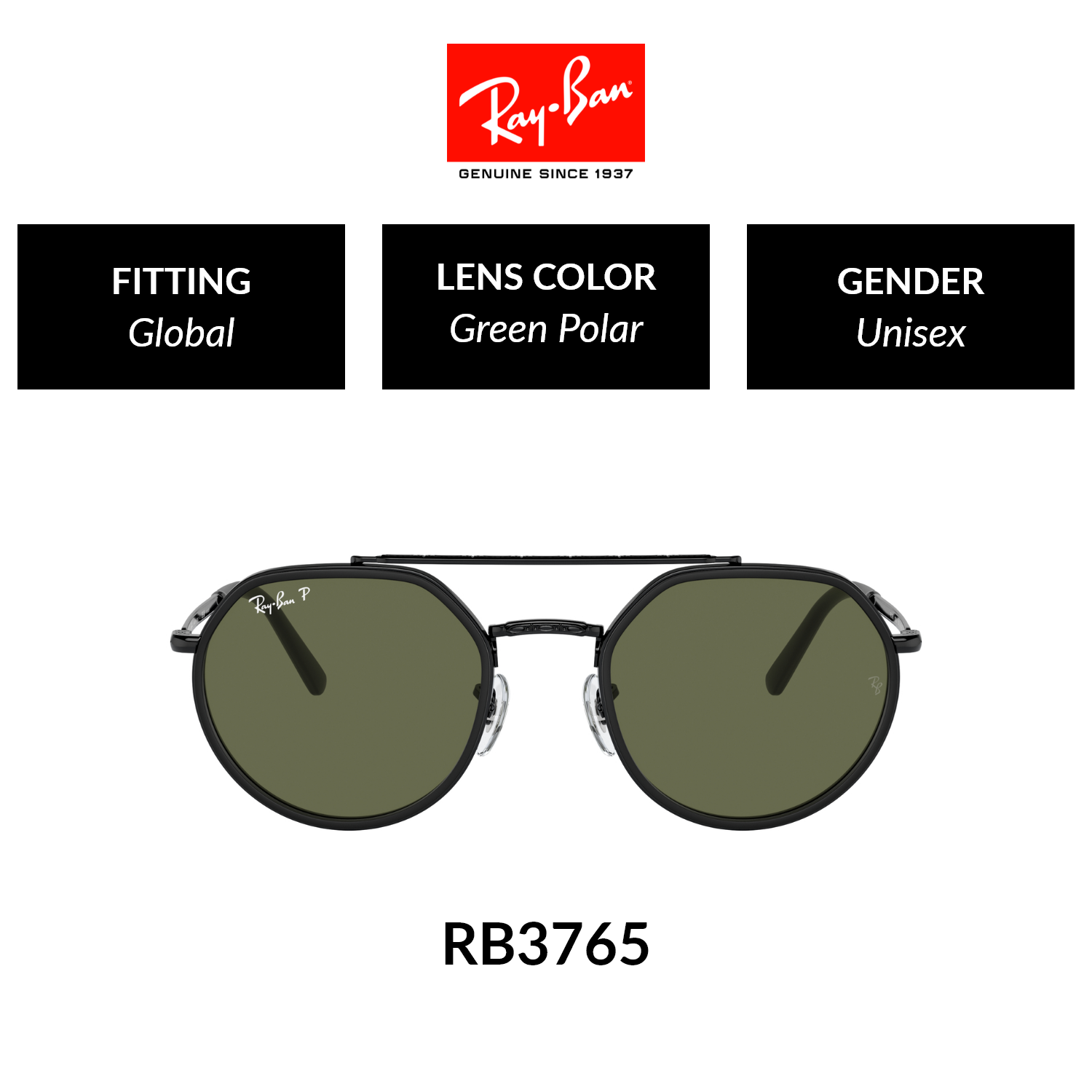 Mắt kính RAY-BAN - Polarized - RB3765 002/58 Size 53 - Kính mát
