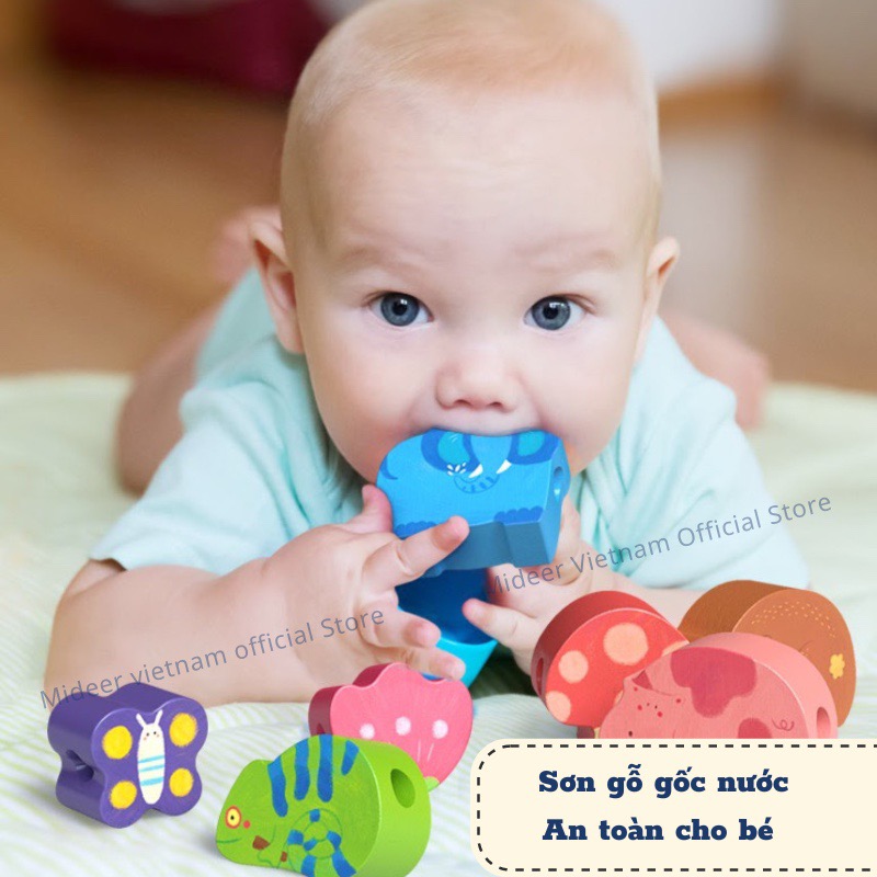 Đồ chơi gỗ xâu hạt tư duy logic Mideer lacing Beads