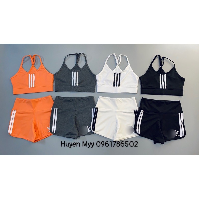 Set Tập Quần Đùi Áo Bra Phối Sọc