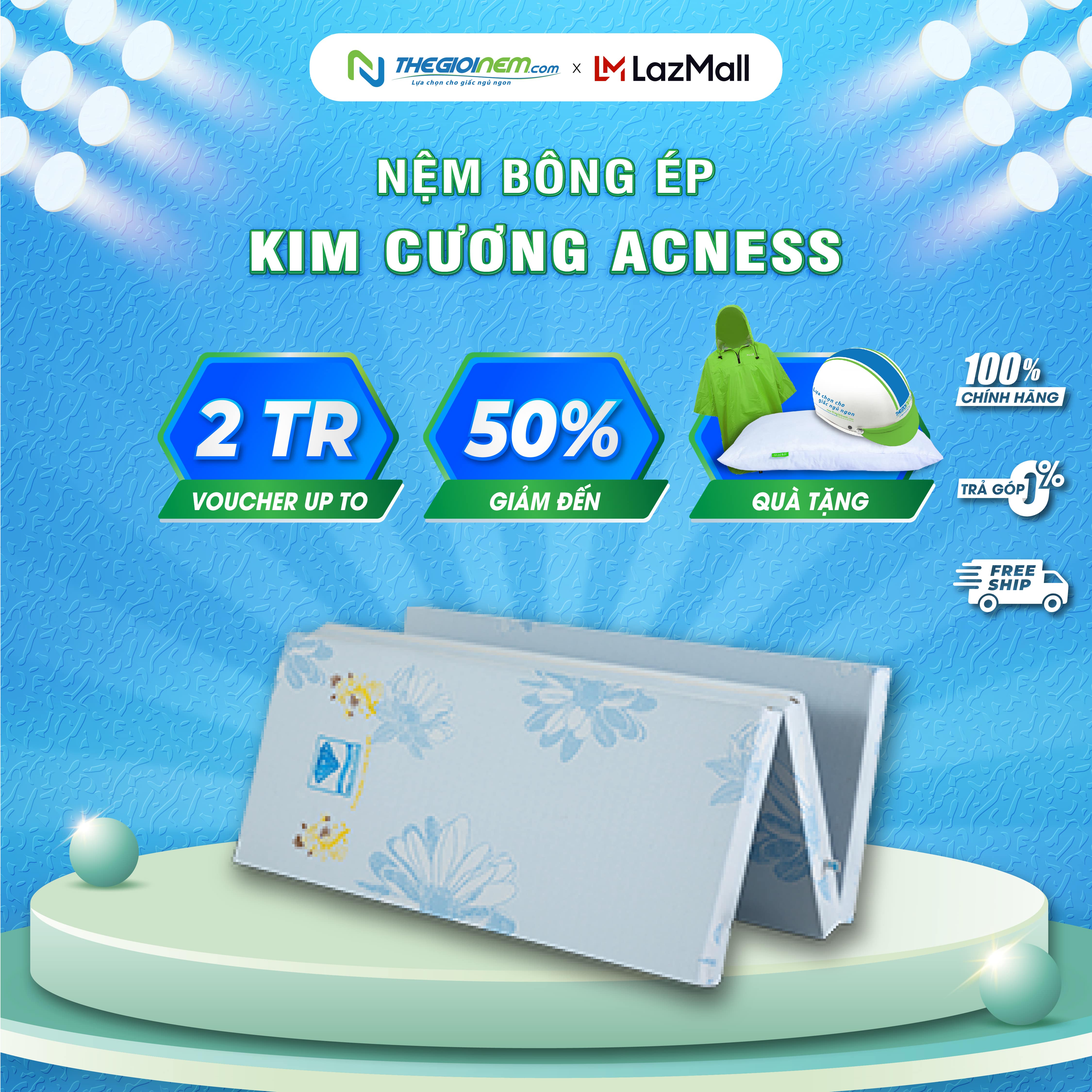 Nệm bông ép Kim Cương Acness 160 x 200 x 9cm (Nhiều màu)-Bảo hành 10 năm.