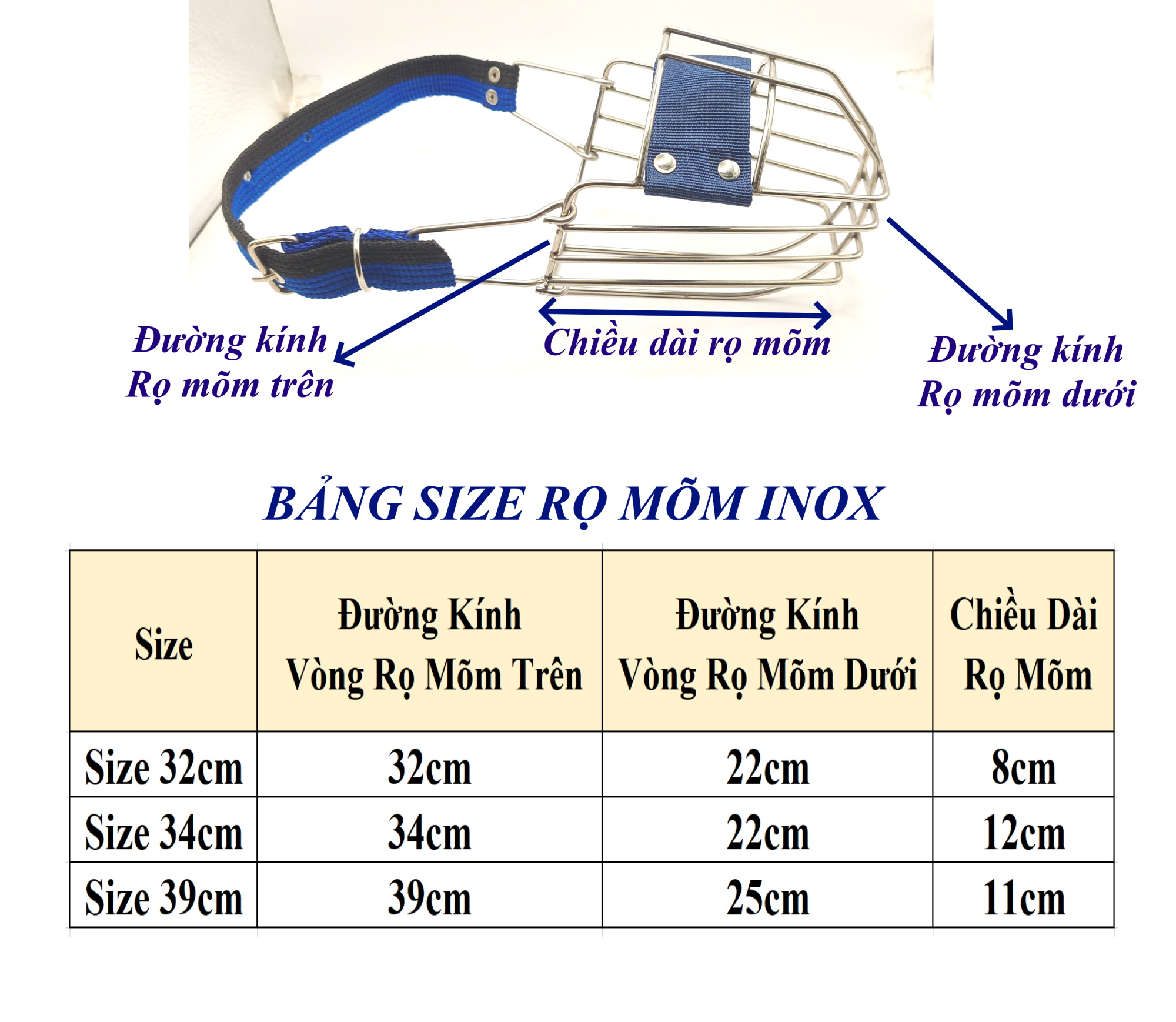 Rọ Mõm Inox Cho Thú Cưng Size S,M,L dành cho chó từ 10kg - 60kg - Phụ Kiện Cho Thú Cưng
