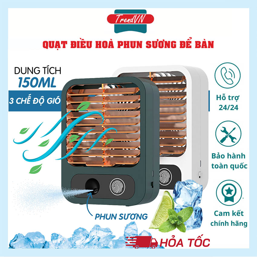 Quạt mini tích điện phun sương 3 tốc độ gió - quạt điều hoà không khí mini, xoay 120 độ, dùng liên tục 2-4 tiếng