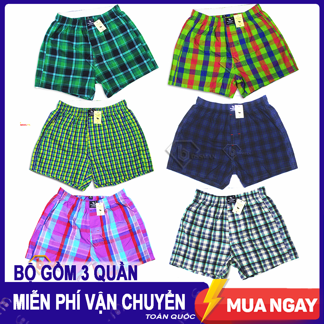 Bộ 3 quần đùi boxer nam kiểu dáng năng động giá cả phải chăng chất liệu cotton thoáng mát mẫu mã đa dạng