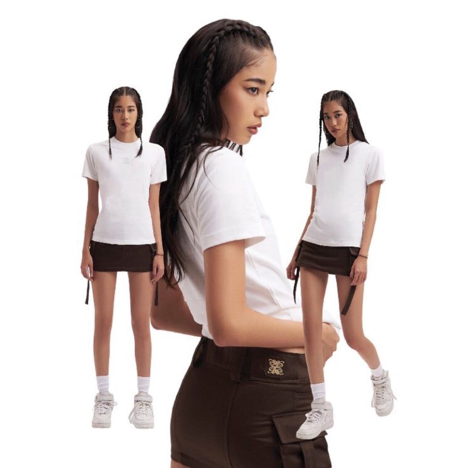 Áo thun nữ dáng ôm Backstage88 White Embroided Tee