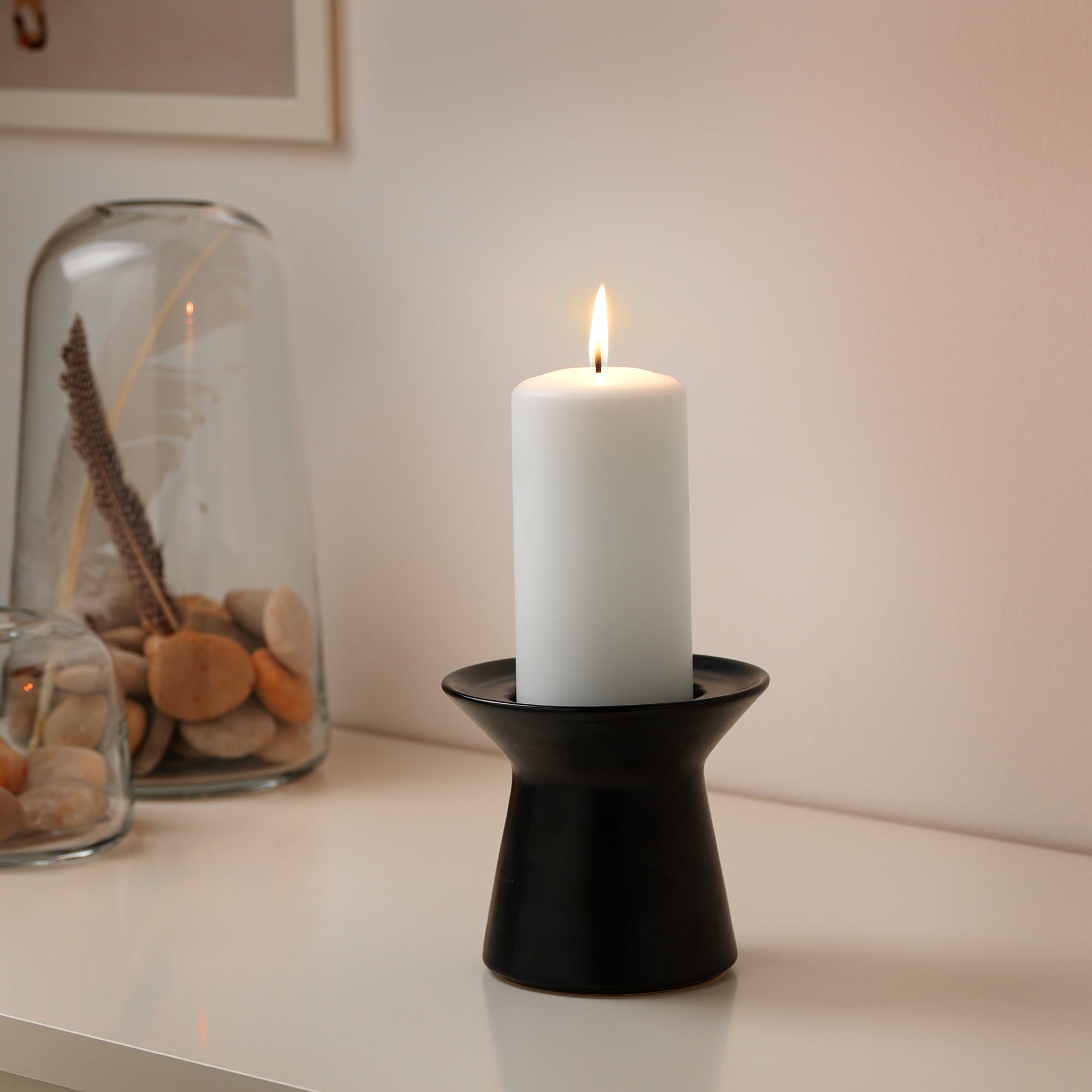 Đế nến gốm đen | Đế để nến IKEA SINNESRO | Black Ceramic Candle holder
